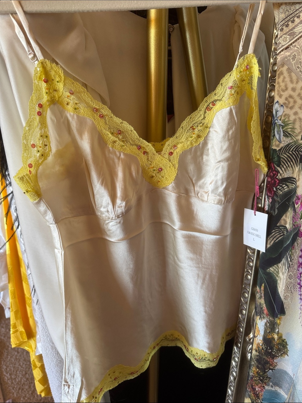 Gold Hawk Washable Silk Eggshell Lace Cami, New, $200MSRP